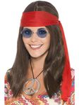 Smiffys Hippie Chick Kit, Brown with Wig, Specs, Medallion & Headband, 1960's Groovy Fancy Dress, Adult Dress Up Accessories