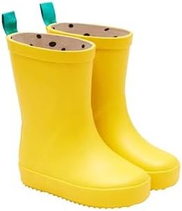 Ten Little Toddler Rain Boots for Boys & Girls, Waterproof, Lightweight, Flexible Rubber Wellies with Traction for Kids, Size 8, Yellow