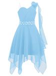 CHICTRY Kids Girls 3D Applique Flower High Low Dress Pleated Chiffon Wedding Bridesmaid Formal Prom Dress Light Blue 9-10 Years