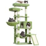 Hey-brother Cat Tree with Scratching Post, 57 inch Cat Tower for Indoor Cats, Cat Condo with Two Large Platforms, Hammock and Big Scratch Board, Green MPJ051gr