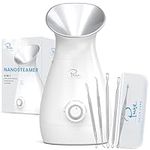 NanoSteamer Large 3-in-1 Nano Ionic Facial Steamer with Precise Temp Control - Humidifier - Unclogs Pores - Blackheads - Spa Quality - Bonus 5 Piece Stainless Steel Skin Kit