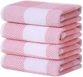 Homaxy 100% Cotton Waffle Weave Check Plaid Kitchen Towels, 13 x 28 Inches, Super Soft and Absorbent Dish Towels for Drying Dishes, 4-Pack, White & Pink