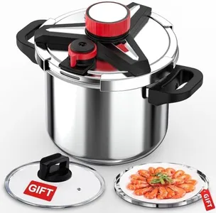 18/8 Stainless Steel Pressure Cooker 8 Qt, [One-Hand Locking] Pressure Cooker,[3-In-1] Olla de Presion, Induction,Gas Stovetop Compatible, Includes Glass Lid & Steamer Rack
