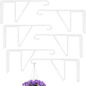 YEXEXINM 6 Pack Vinyl Fence Hooks - 5 x 10 inches Durable Patio Hooks Coated Steel Fence Hangers for Indoor & Outdoor Hanging Plants, Planters,Bird Feeders, Lights, Basket, Decoration White