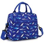 Lunch Bag for Kids, Insulated Lunch Box Bag Cute Thermal Lunch Tote for Boys, Girls with Removable Shoulder Belt, VONXURY (Blue Shark)