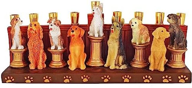 Aviv Judaica Hanukka Dogs and Puppies Themed Menorah Improved Quality Earthenware Candle Holder Menorah for Kids Adults Functional Collectible 3D Sculptured Dogs fits Standard Chanukah Candles Menorah