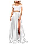 BessDress Two Piece Prom Dresses Long Formal for Women Teens Homecoming Graduation Party BD450, White-3, 10