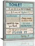 Bathroom Wall Art Toilet Rules Canvas Wall Decor Bathroom Sign Pictures Print Painting Teal Framed Artwork Home Decoration for Bathroom 12"x16"