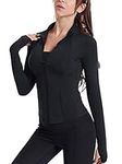 Abtel Women's Gym Top Full Zip Running Sports Jacket with Thumb Holes Ladies Long Sleeve Yoga Workout Tops Slim Fit Quick Dry Athletic Jackets Black #2 M