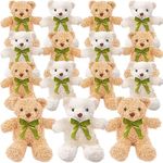 15 Pcs Bear Stuffed Animals Bulk 10 Inch Soft Plush Bears Doll Small Stuffed Bear Toy with Bows for Boy Girl Baby Shower Christmas Birthday Decor Gift Party Favors (Light Brown, White)