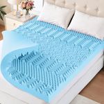 7 Zone Cooling Gel Mattress Topper, YUGYVOB Egg Crate Foam Mattress Topper with Knitted Cotton Cover, CertiPUR-US & Oeko-TEX Certified, Queen, 2.9-Inch