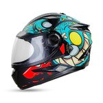 Steelbird SBH-17 Rabbit ISI Certified Full Face Graphic Helmet with Clear Visor (Medium 580 MM, Matt Black Caribbean Green)