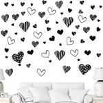 62PCS Loving Heart Wall Decals Black Hearts Peel and Stick Wall Decals Romantic Love DIY Heart Wall Decor for Valentine's Day Anniversary Living Room Bedroom Art Home Decorations