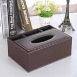 Tissue Leather Tissue Box Cover, Tissue Box Cover Rectangular, PU Waterproof Kleenex Box, Remote Holder Organizer, Suitable for Homes, Offices, Dressing Room（Brown）