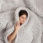 Bearaby Cotton Hand-Knit Weighted Blankets for Adults - Chunky Knit Blanket - Sustainable, Breathable, Organic, Cooling Weighted Blanket - Machine Washable (Moonstone Grey, 15 lbs)