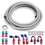 3/8 6AN 20FT Fuel Line Hose Kit, Stainless Steel Braided Fuel Line Oil/Gas/Fuel Hose End Fitting Hose with 10PCS Swivel Fuel Hose Fitting Adapter Kit