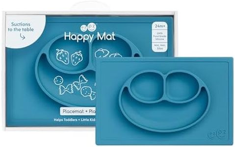 ezpz Happy Mat - 24 Months+ (Blue) - 100% Silicone Suction Plate with Built-in Placemat for Toddlers + Preschoolers - Divided Toddler Plates - Toddler Essentials