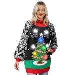 JOYIN Woman Light Up Pullover Ugly Long Jumper Dress with Funny 3D Christmas Tree and Novelty Light Bulbs, Black Long Sleeve Xmas Knitted Pattern Jumper (L)