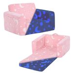 Welnow 2-in-1 Kids Sofa Chair, Glow in The Dark Convertible Toddler Chair Flip Out Children Sofa Chair Folding Kids Play Sofa with Side Pockets & Removable Cover Armrest Chair for Girl or Boy