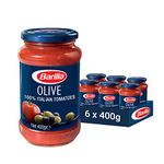 Barilla Pasta Sauce - Olives with 100% Italian Tomatoes 400 gm, Non - GMO Project Verified, Vegan, Gluten free, No added Colour or Presevatives - Pack of 6