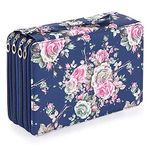 BSTKEY 200 Slots Pencil Holder Pouch Storage Bag, Multifunctional Pencil Wrap Case Organizer with Zipper for Color Pencils Stationery, Rose (Dark Blue)