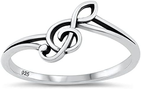 Treble G Clef Music Note Cute Ring New .925 Sterling Silver Band Sizes 4-10, Metal, No Gemstone