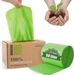 JENCENBIO Compostable Bin Liners 50Liter Extra Thick 1.1 Mils, Biodegradable Food scrap waste bags with US BPI ASTM D6400 and Europe OK Compost Home Certified