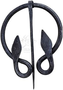 Viking Traders Vintage Brooch Black Iron Hand-Forged Double Leaf Brooch Medieval Viking Costume Accessory Viking Knotted Fibula Cloak Pin – Black, Iron, no gemstone