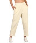 Alan Jones Clothing Women Solid Stretch Staight Pants (Cream_M)