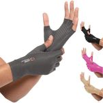 Copper Compression Arthritis Gloves | Fingerless Arthritis Carpal Tunnel Pain Relief Gloves For Men & Women | Hand Support Wrist Brace For Rheumatoid, Tendonitis, Swelling, Crocheting - Grey S