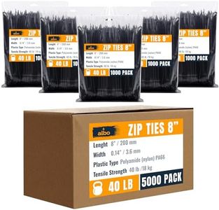 ALBO Zip Ties Black 8 Inch 5000 Pack 40 lb, Long Plastic Cable Ties Thick 0.14 Inch Tie Wraps Heavy Duty UV Resistant Nylon Wire Ties for Indoor and Outdoor / 5000pcs