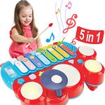 hahaland Baby Toys 12-18 Months - Toddler Toys for 1 2 3 Year Old Boys Girls Gifts, 5 in 1 Kids Baby Piano Drum Set, Musical Instruments Preschool Toys Keyboard Xylophone for Baby 18 Month Old