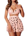 Avidlove Lingerie for Women Lace Babydoll Mesh Nightwear Chemise Nightie Pink Love S