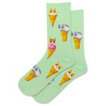 Hot Sox Women's Fun Lovers Crew Socks-1 Pair Pack-Cool & Cute Wordplay Novelty Fashion Gifts, Ice Cream Cat (Mint), 3.5-9 UK