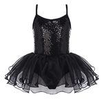 Zaclotre Girls Sequin Leotard Sparkly Strap Ballet Skirted Leotards Tutu Dress Ballerina Outfit Dance Costume Black Size 4-5T