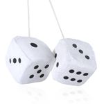 Gjinxi 1Pair White Fuzzy Plush Dice with Black Dots, 2.75 Inches Classic Vintage Soft Square Car Dice for Mirror, Retro Cool Car Accessories for Automotive Interior Mirrors Hanging Ornament Decoration