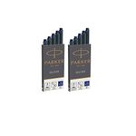 PARKER Ink Cartridges, Fountain, Long Size, Blue - 2 x Pack of 5 (10 in total)