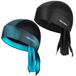 YANIKY Bandanas Skull Caps for Men, Women Skull Cap Helmet Liner Cycling Hat Durags Motorcycle Bandana Sweat Wicking Do Rag, Black Print+bluegreen, One Size
