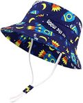 LANGZHEN Sun Protection Hat for Kids Toddler Boys Girls Wide Brim Summer Outdoor hat Cotton Baby Bucket Hat with Chin Strap, Rocket-blue, 1-2 Years