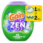 Gain Super Sized Flings Laundry Detergent Pacs, Zen, 3-in-1 Detergent Pacs with Febreze and Oxi, 45 Count