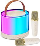 MOUSIKI™ Karaoke Machine for Kids Adults, Portable Bluetooth Mini Karaoke Microphone Singing Speaker with 2 Wireless Mic and Light,Gifts (Beige New)