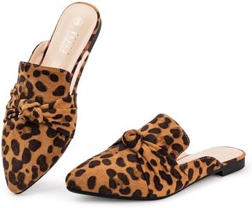 MUSSHOE Mules for Women Comfortable Pointed Toe Backless Slip-on Slides Loafer Flats with Knot,Leopard 6