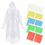 Roctee 10 Pack Rain Ponchos with Drawstring Hood, Emergency Disposable Rain Ponchos Family Pack for Adult Men and Women Individually Wrapped 5 Colors (Blue & Yellow & Green & Red & Clear)