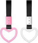 2 Pieces Rings Heart shaped Car Handle Straps Drift Charm Rear Bumper Warning Ring Decor Subway Bus Broken Heart Handle for Car Interior(Pink, White)