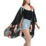 Women's Beach Long Swimwear Cover Up Swiss Dot Chiffon Kimono Cardigan Swimsuit