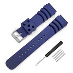 Black Silicone Rubber Curved Line Watch Band 20mm 22mm Replacement Divers Model Sport Watch Strap (22mm, Navy)