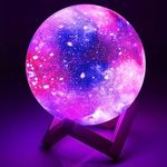 Moon Lamp Kids Night Light Galaxy Lamp 5.9 inch 16 Colors LED 3D Star Moon Light with Wood Stand, Touch & Remote Control USB Rechargeable for Baby Girls Boys Birthday Home Decoration