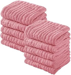 Yoofoss Muslin Baby Washcloths 100% Organic Cotton Face Towels 10 Pack Wash Cloths for Baby 12x12in Soft and Absorbent Baby Wipes (Bean Paste)