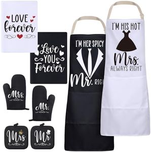 Xtinmee Valentines Day Cooking Gift Sets for Couples Mr and Mrs Aprons Oven Mitts Pot Holder Towel Valentines Gifts, As Shown in the Picture, as shown in the picture