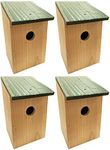 4 x Bird Nesting Boxes – Wooden Nest Houses with Hinged Roof – Birdhouses for UK Gardens & Wild Birds – Tree & Wall Mountable Nest Box